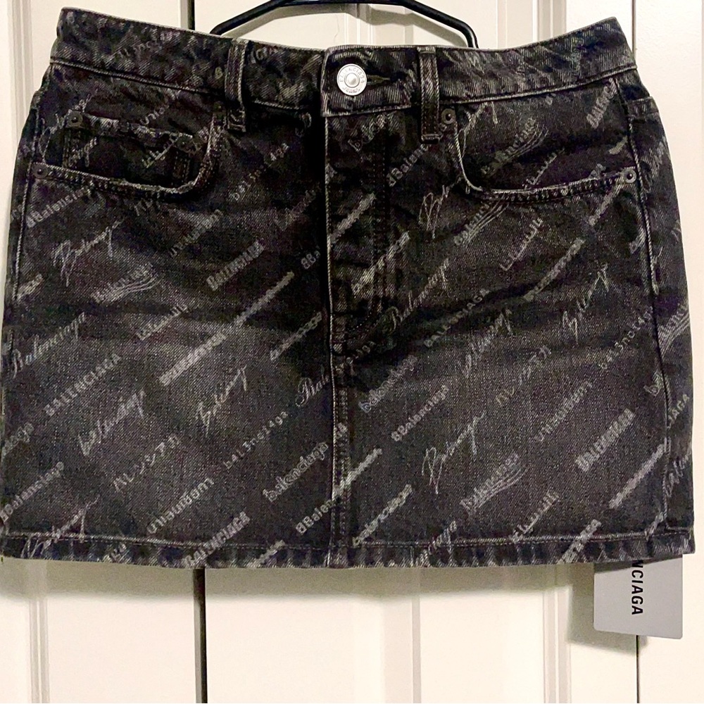 Balenciaga Logo Print Black Mini Skirt